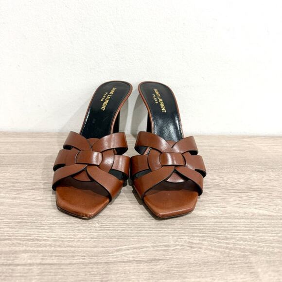 Saint Laurent Tribute 85 Leather Stilettos Heel Mules Brown Women's Size EU 38 - Picture 3 of 9